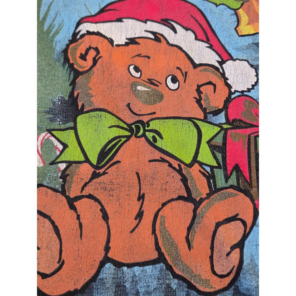 Vtg 90s Beary Naughty Christmas Fringed T-Shirt Black Boxy XL Crop Top Graphic - Picture 6 of 8